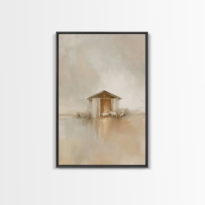 Quiet Manger Light, Framed Canvas Print, Christmas Wall Art, Christian Art Print, Minimalist Christian Art, Christian Christmas Art, Christ