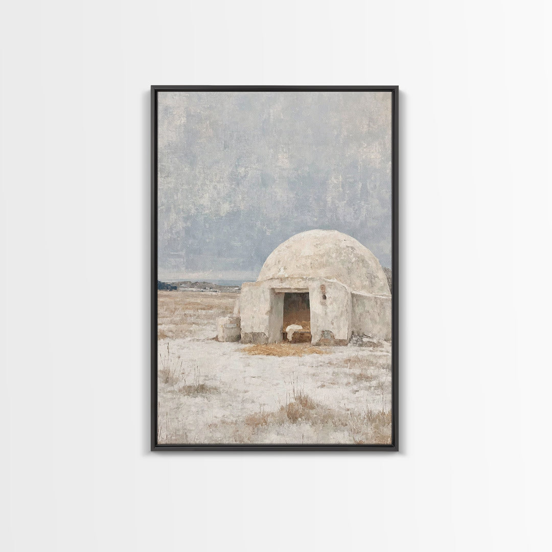 Humble Shelter Grace | Framed Canvas Print | Christian Art Canvas | Christmas Art Prints | Christian Wall Art | White Christmas Art | Chris