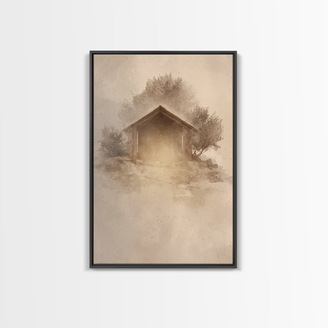 Holy Manger Glow, Framed Canvas Print, Framed Christmas Art, Christian Art Canvas, Christmas Wall Art, Christian Christmas Decor, Christian