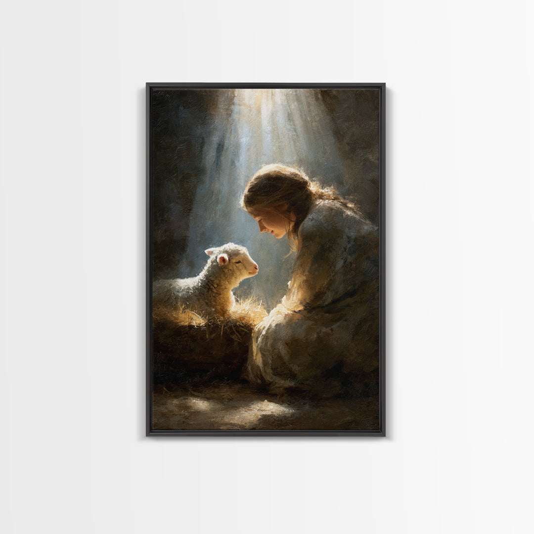 Lamb of Peace – Framed Canvas Print – Jesus Art Print – Christian Paintings – Christian Art Work – Christian Gift Ideas – Christian Wall Ar