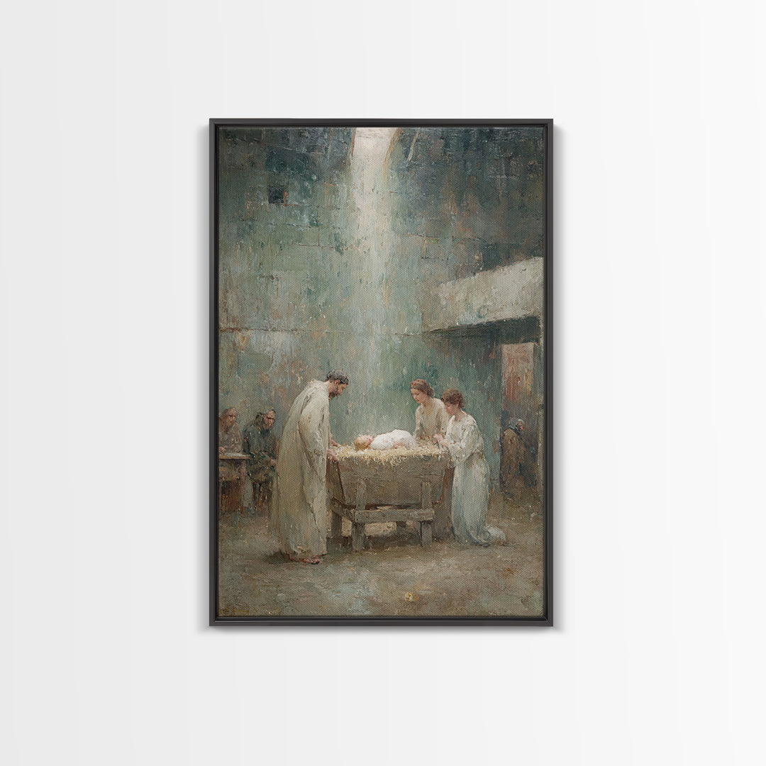 Nativity Blessing, Framed Canvas Print, Christian Wall Art, Birth Of Jesus Painting, Christian Christmas Art, Vintage Christian Art, Christ