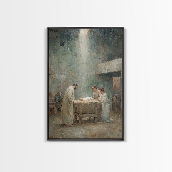 Nativity Blessing, Framed Canvas Print, Christian Wall Art, Birth Of Jesus Painting, Christian Christmas Art, Vintage Christian Art, Christ