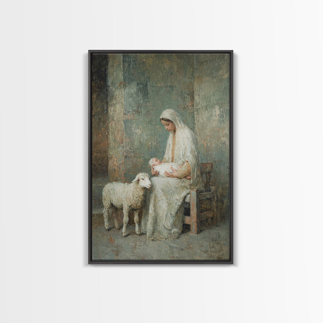Mother’s Gentle Hope – Framed Canvas Print – Christian Art Painting – Mary And Jesus Painting – Vintage Christian Art – Christian Wall Art