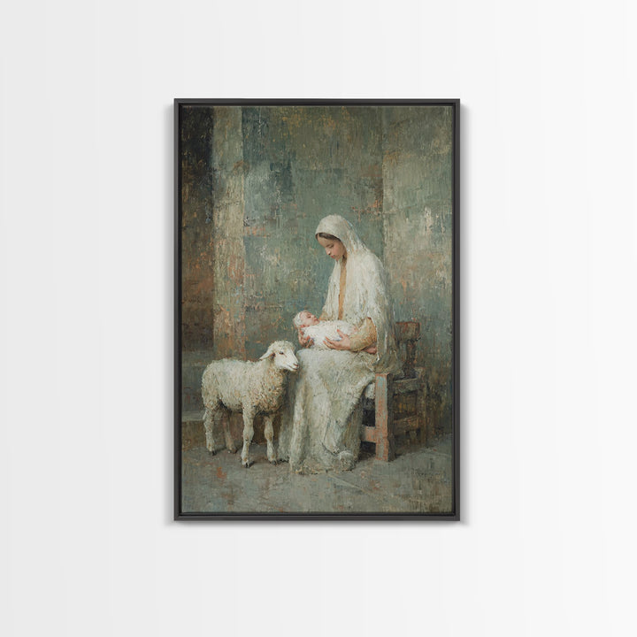 Mother’s Gentle Hope – Framed Canvas Print – Christian Art Painting – Mary And Jesus Painting – Vintage Christian Art – Christian Wall Art