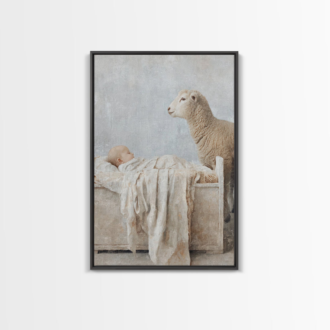 Gentle Manger Peace – Framed Canvas Print – Christian Wall Art – Christian Christmas Art – Jesus Painting – Christian Art Canvas – Christma