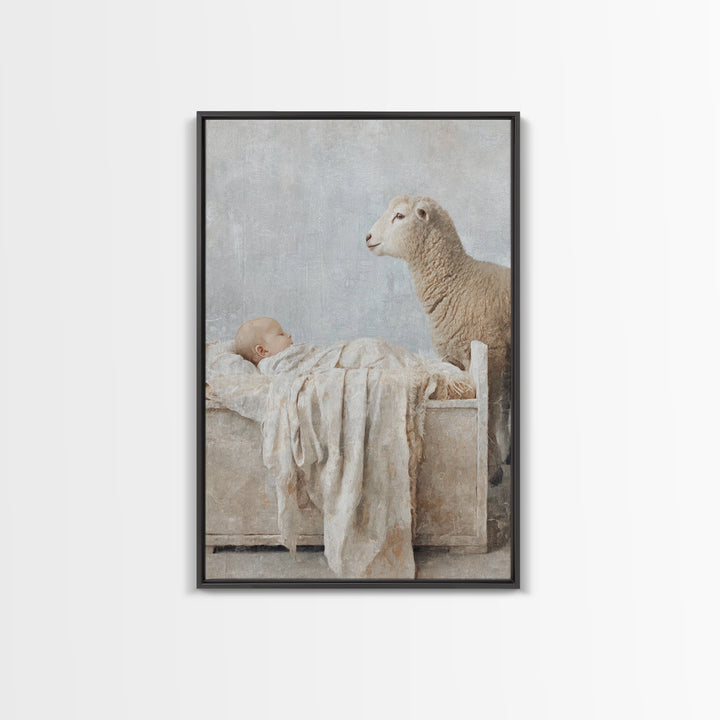 Gentle Manger Peace – Framed Canvas Print – Christian Wall Art – Christian Christmas Art – Jesus Painting – Christian Art Canvas – Christma