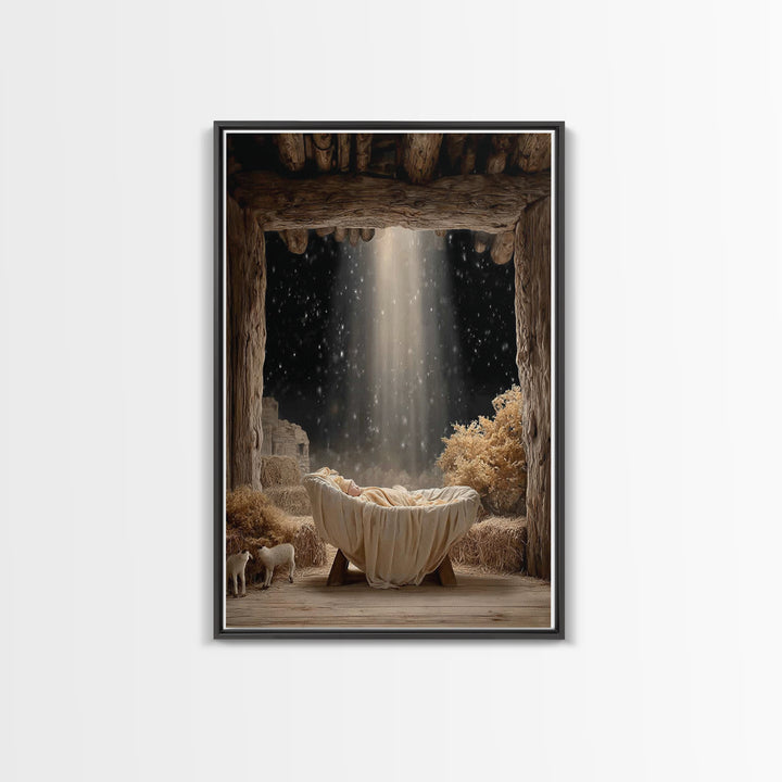 Heaven’s Infant Glow – Framed Canvas Print – Christian Christmas Art – Christmas Wall Art – Christian Art Canvas – Modern Christian Art – C