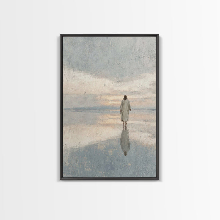 Quiet Water Crossing, Framed Canvas Print, Christian Wall Art, Jesus Painting, Christian Art Canvas, Christian Christmas Art, Christian Dec