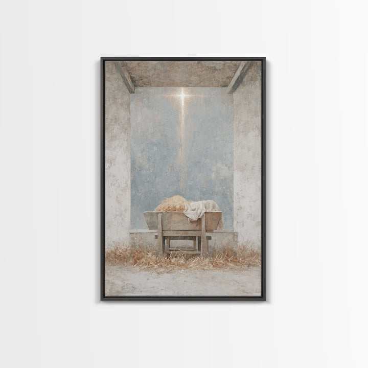 Humble Cradle Light, Framed Canvas Print, Christian Art Canvas, Christmas Wall Art, Subtle Christian Art, Christian Christmas Art, Modern C