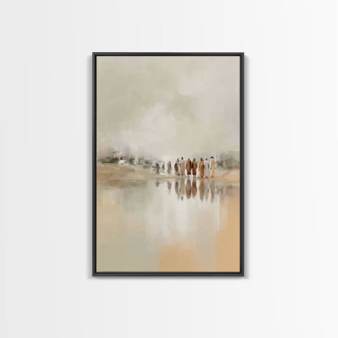 Gathered At Waters, Framed Canvas Print, Christian Art Prints, Christian Wall Art, Abstract Christian Art, Minimalist Christian Art, Christ