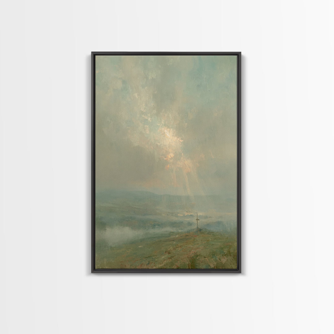 Cross On Horizon – Framed Canvas Print – Christian Art Work – Christian Wall Art – Subtle Christian Art – Christian Art Canvas – Christian