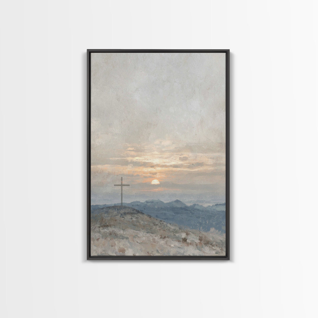 Hillside Sunrise, Framed Canvas Print, Christian Art Prints, Christian Wall Art, Christian Art Canvas, Subtle Christian Paintings, Christia