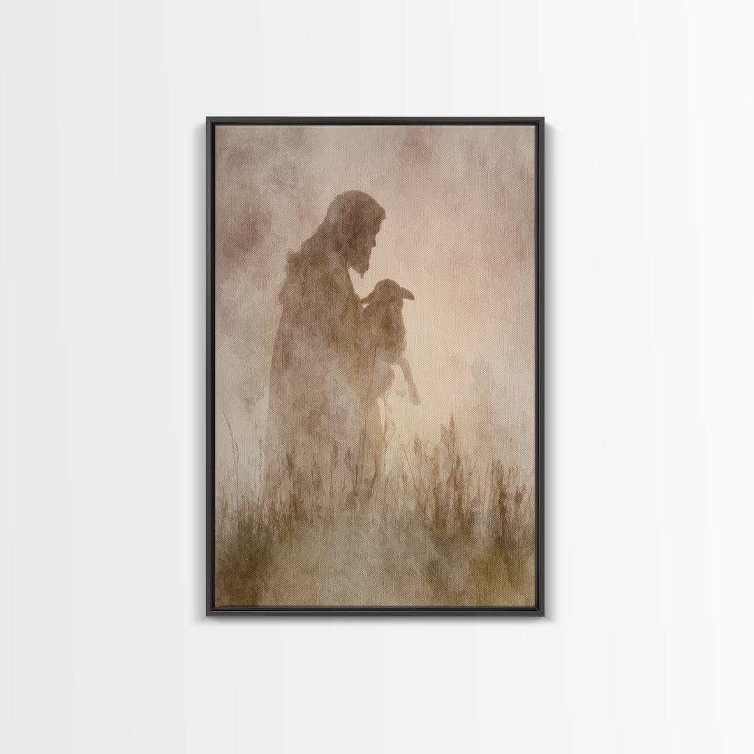 Shepherd Of Light, Framed Canvas Print, Christian Wall Art, Jesus Painting, Christian Art Canvas, Subtle Christian Art, Christian Decor For