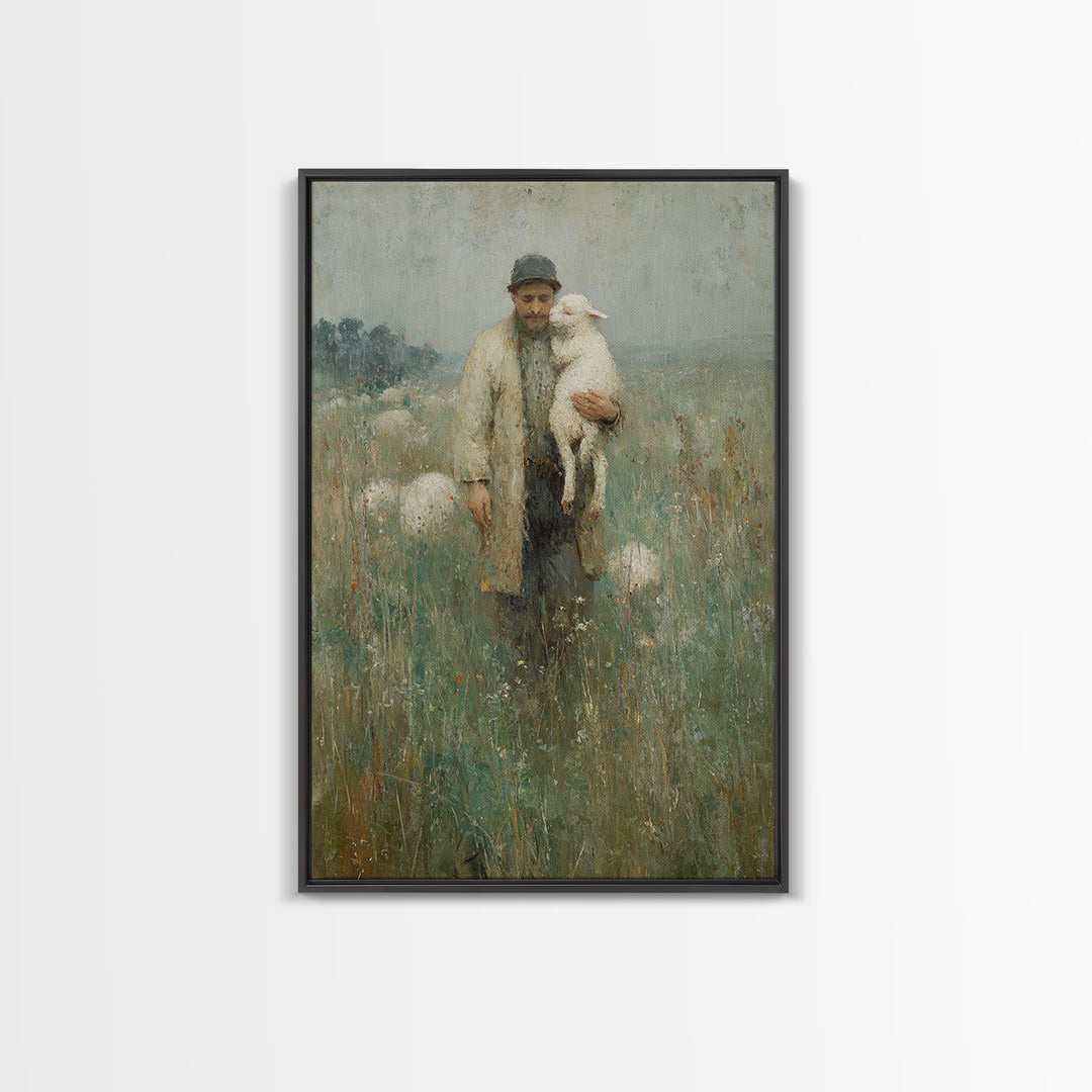 Guardian Of Lambs | Framed Canvas Print | Jesus Wall Art | Christian Art Canvas | Modern Christian Painting | Christian Art | Christian Dec