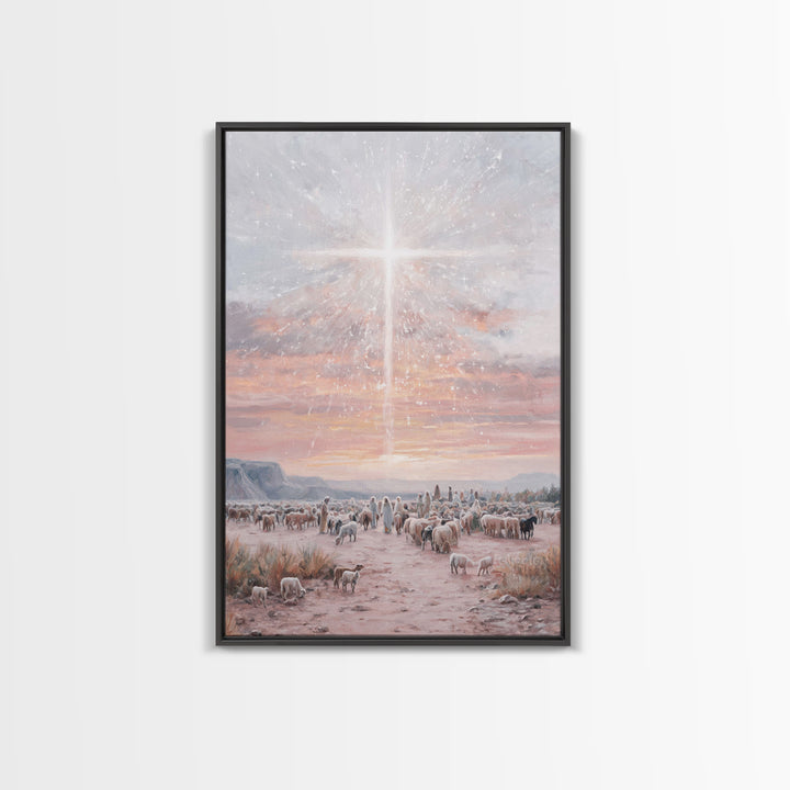 Holy Night Glow, Framed Canvas Print, Christian Christmas Art, Christmas Wall Art, Christian Art Canvas, Moody Christmas Art, Christian Art