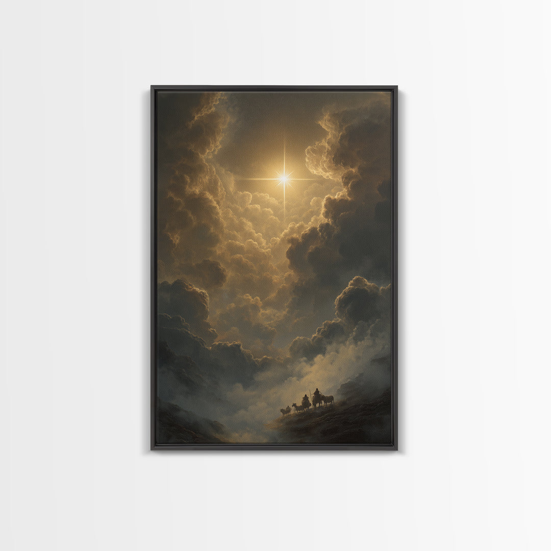 Guiding Star Glory – Framed Canvas Print – Christian Christmas Art – Christian Wall Art – Christmas Art Prints – Christian Art Canvas – Moo