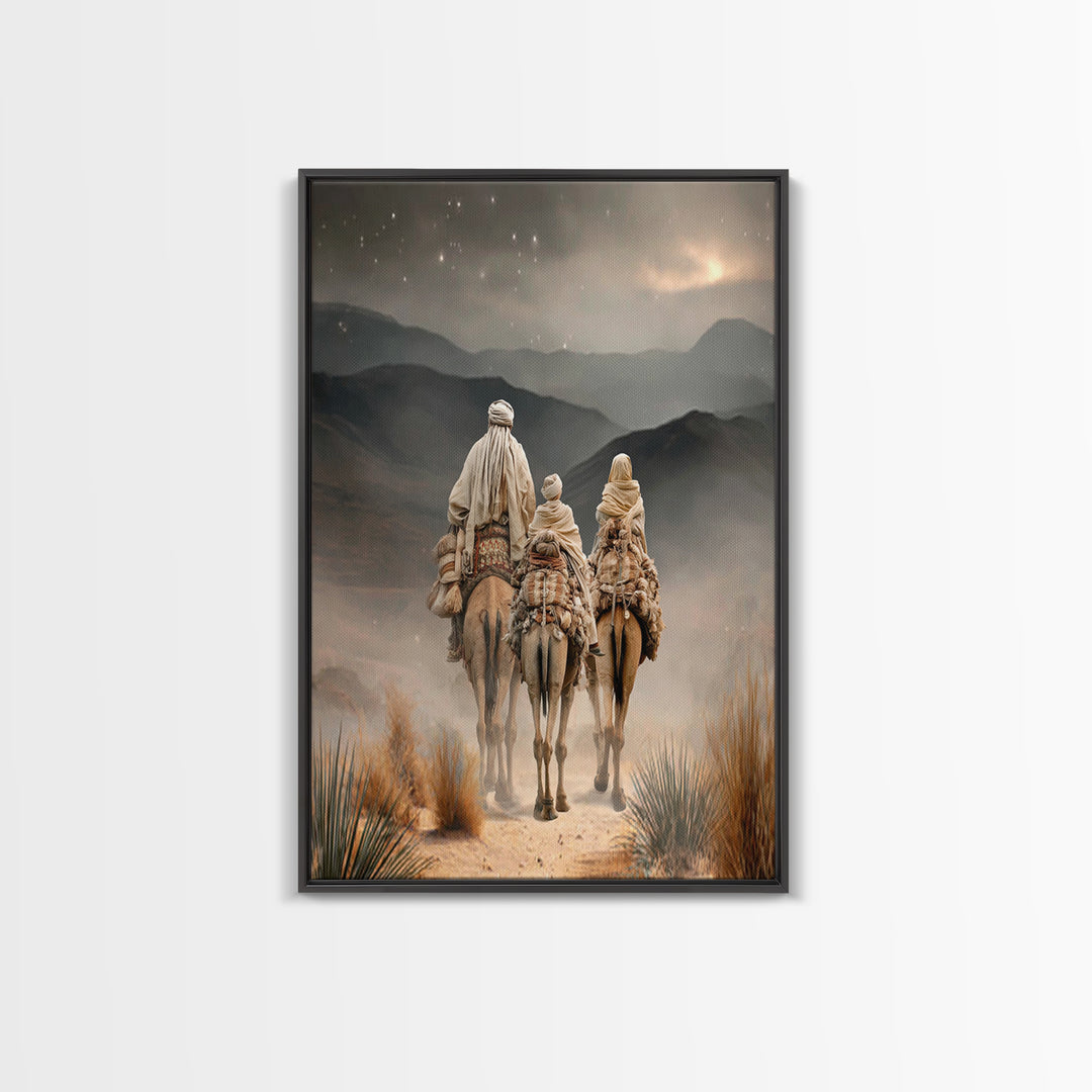 Guiding Star Caravan, Framed Canvas Print, Christian Art Canvas, Christian Christmas Art, Jesus Painting, Christmas Wall Art, Christian Dec