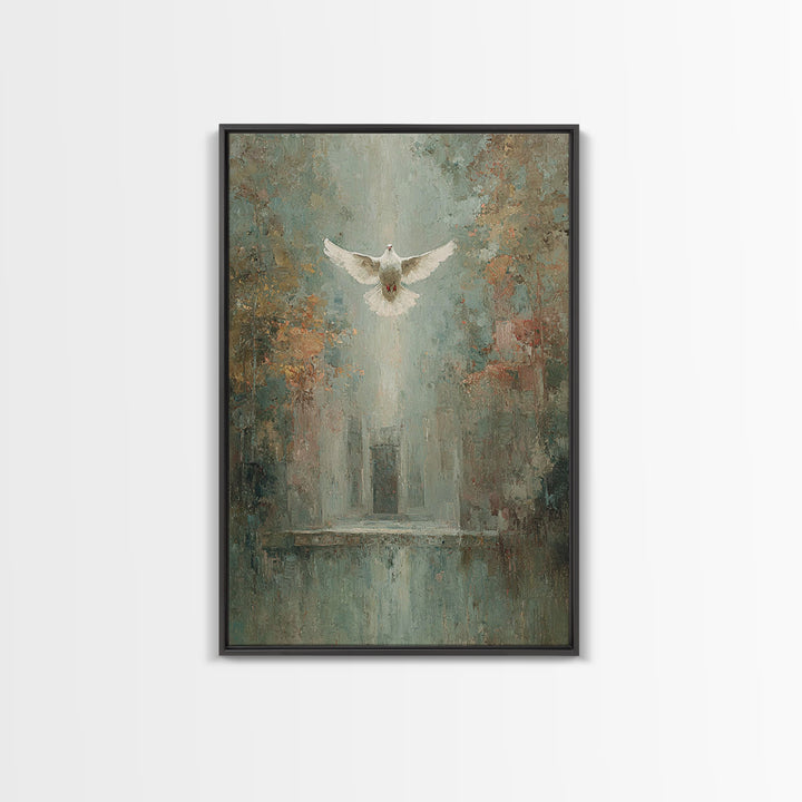 Sanctuary Dawn Dove, Framed Canvas Print, Christian Art Canvas, Christian Wall Art, Christian Art, Christian Decor, Christian Christmas Art