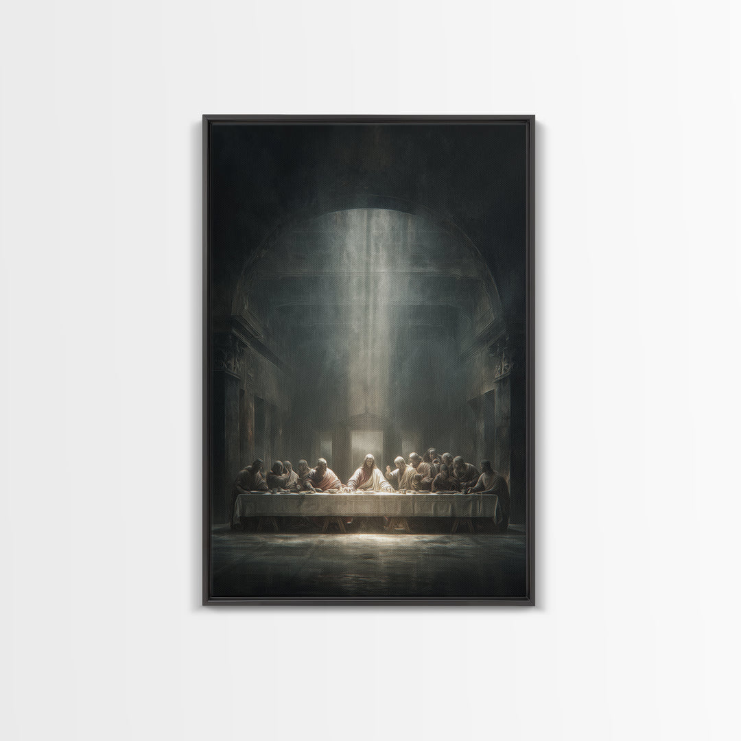 Divine Banquet Light, Framed Canvas Print, Christian Wall Art, Christian Art Canvas, Moody Christian Art, Jesus Painting, Christian Decor