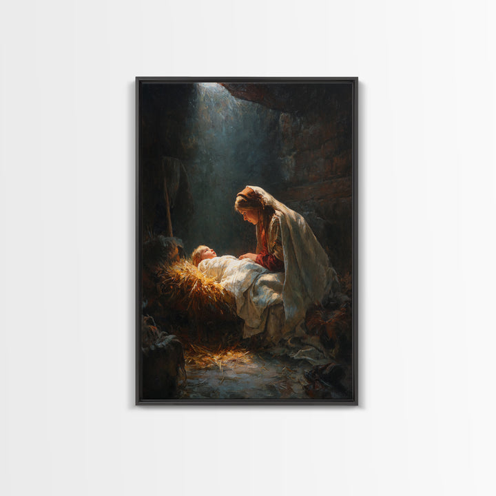 Mary’s Gentle Watch, Framed Canvas Print, Christian Wall Art, Jesus Christmas Art, Christian Art Canvas, Christmas Art, Christian Decor
