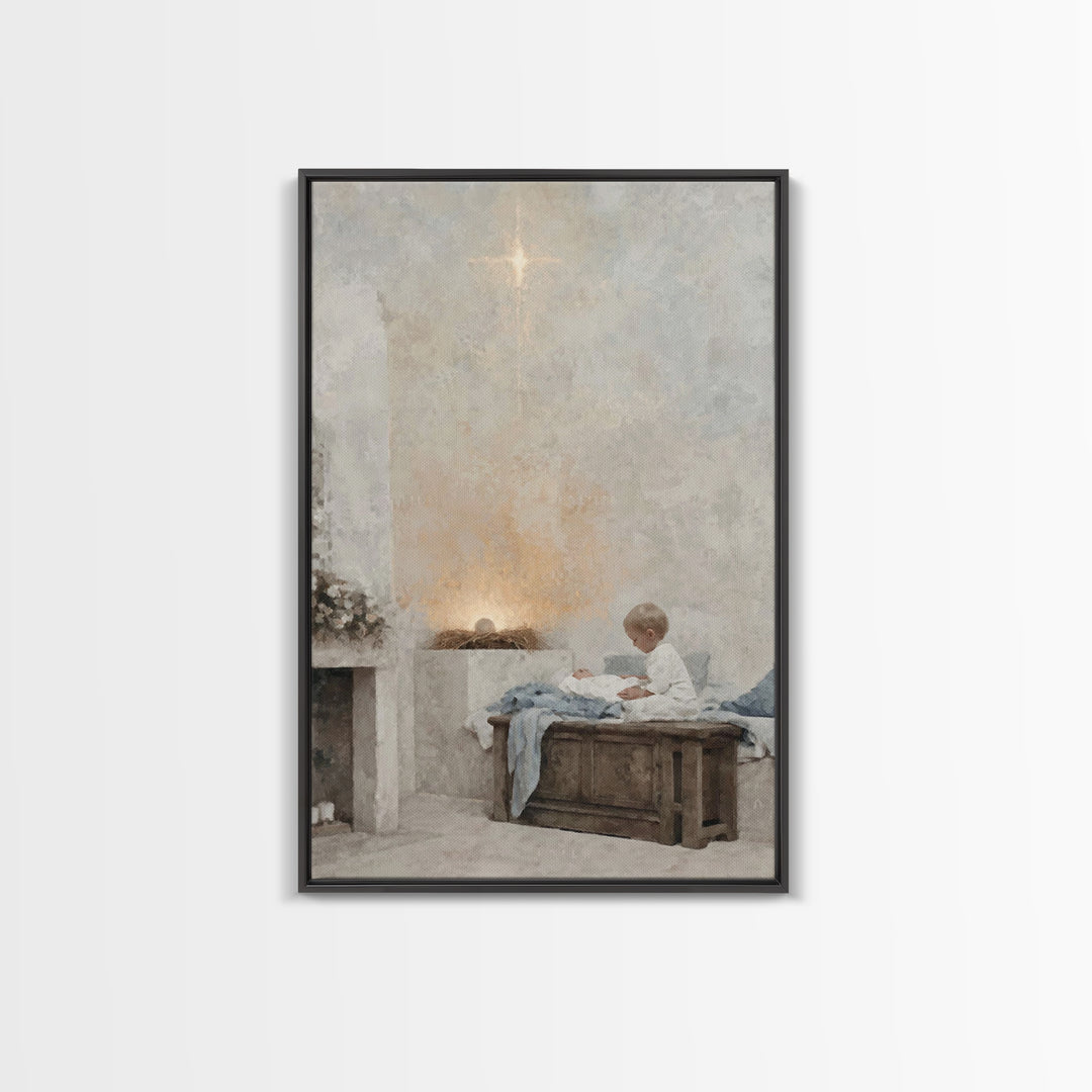 Heaven’s Quiet Gift, Framed Canvas Print, Christmas Art, Christian Wall Art, Christian Christmas Art, Jesus Christmas Art, Christian Art Ca