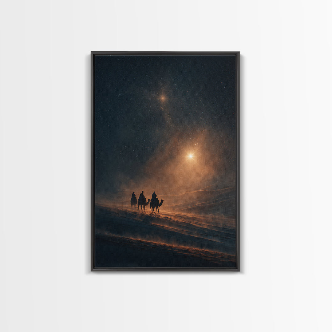 Heavenly Light Rise – Framed Canvas Print – Christmas Wall Art – Christian Art Canvas – Christian Christmas – Jesus Painting – Modern Chris