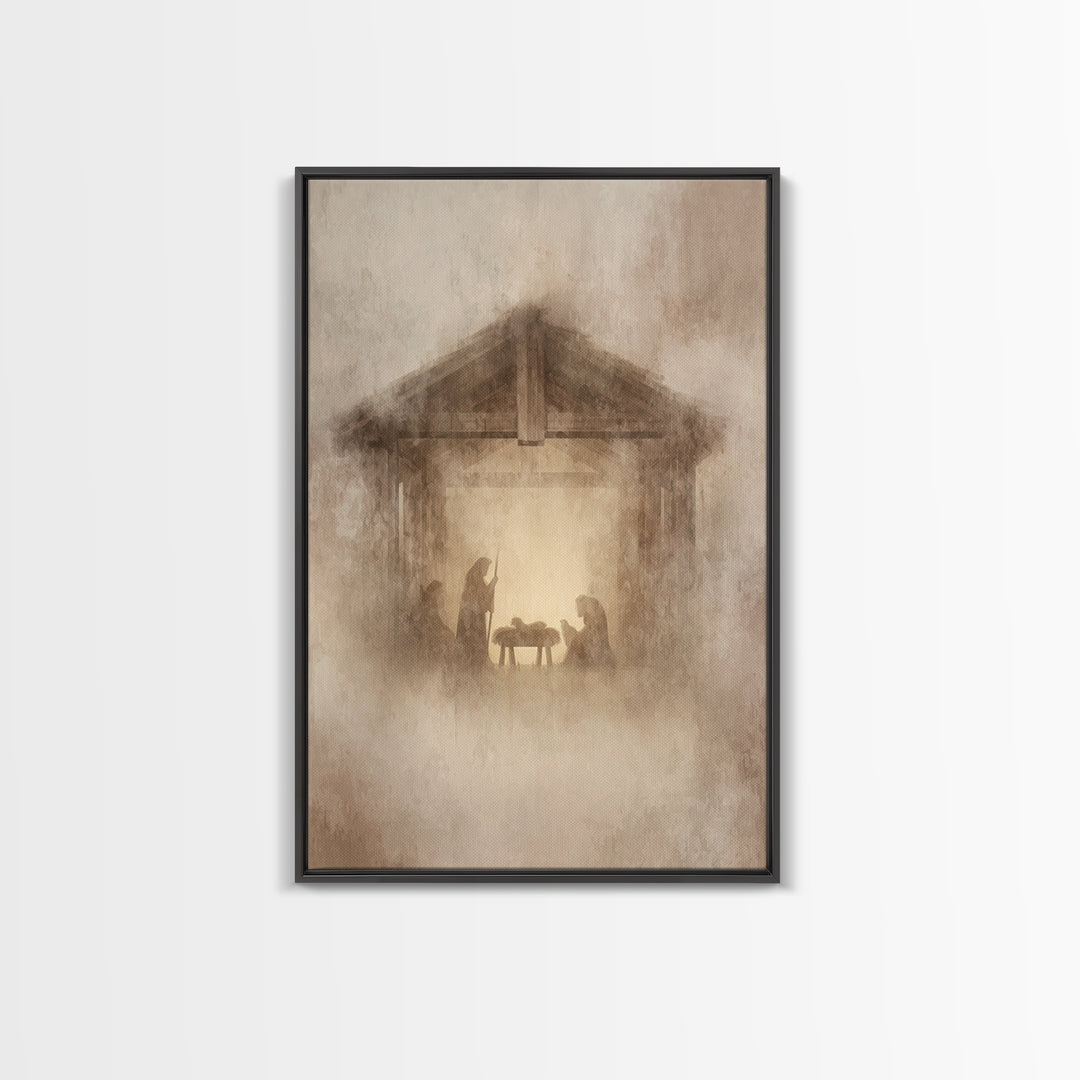 Humble Nativity – Framed Canvas Print – Christian Wall Art – Christian Art Canvas – Christmas Art – Christian Christmas Art – Christian Dec