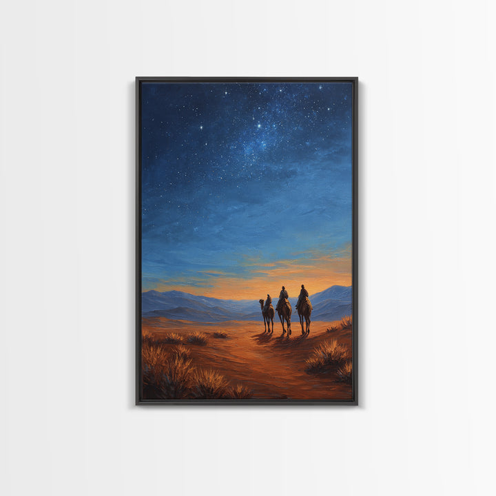 Starry Desert Trail – Framed Canvas Print – Christian Art Canvas – Christmas Art Prints – Christian Christmas Art – Christian Wall Art