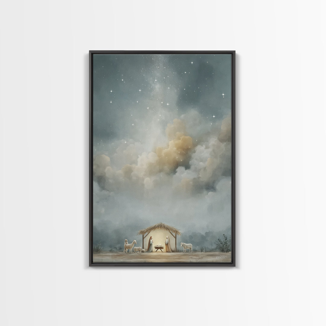 Starfilled Midnight, Framed Canvas Print, Christian Wall Art, Christian Art Canvas, Christmas Art, Christian Christmas Art, Christian Decor