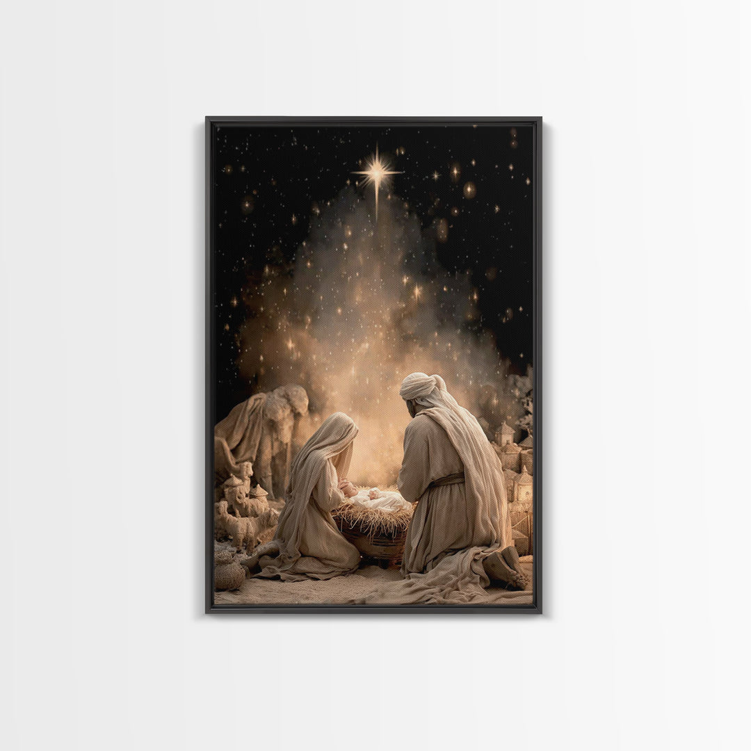 Holy Night Adoration, Framed Canvas Print, Christian Wall Art, Christian Art Canvas, Christmas Art, Christian Christmas Art, Christian Gift