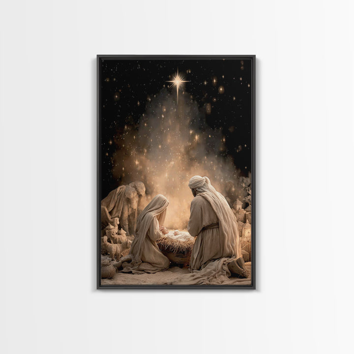Holy Night Adoration, Framed Canvas Print, Christian Wall Art, Christian Art Canvas, Christmas Art, Christian Christmas Art, Christian Gift