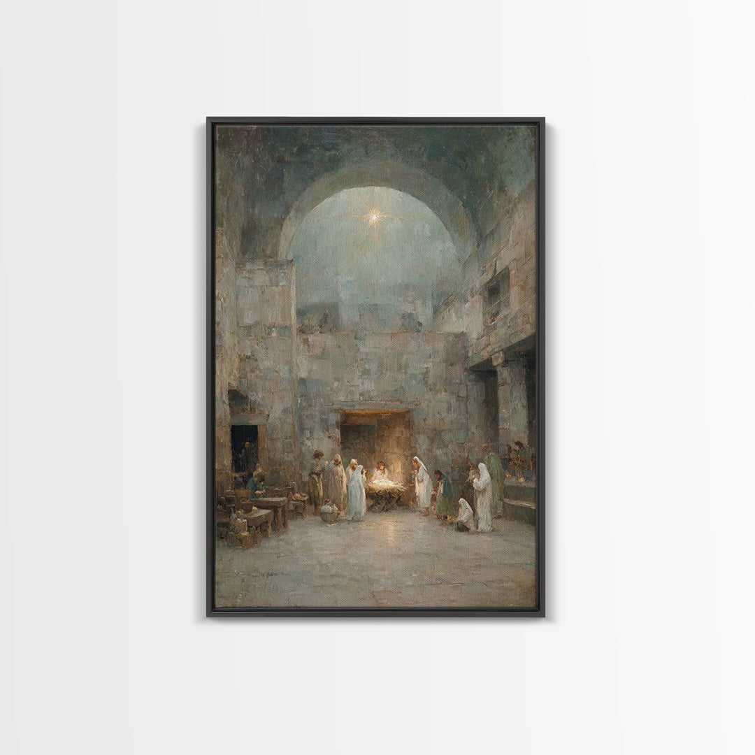 Holy Night Promise | Framed Canvas Print | Christian Wall Art | Christmas Art Prints | Jesus Christmas Art | Christian Art Canvas | Vintage