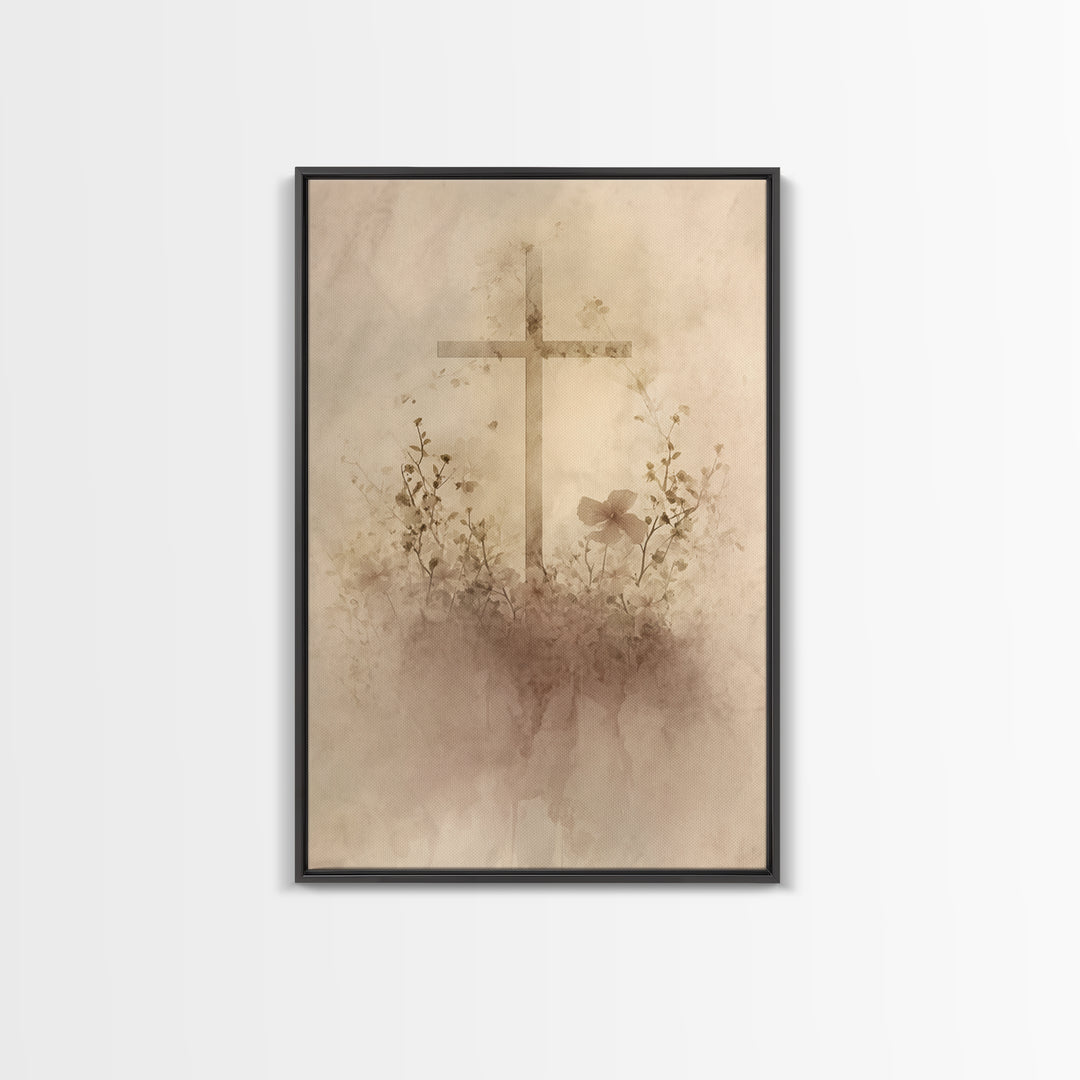 Quiet Cross Light - Framed Canvas Print - Minimalist Christian Art - Christian Wall Art - Subtle Christian Art - Christian Art Canvas - Chr