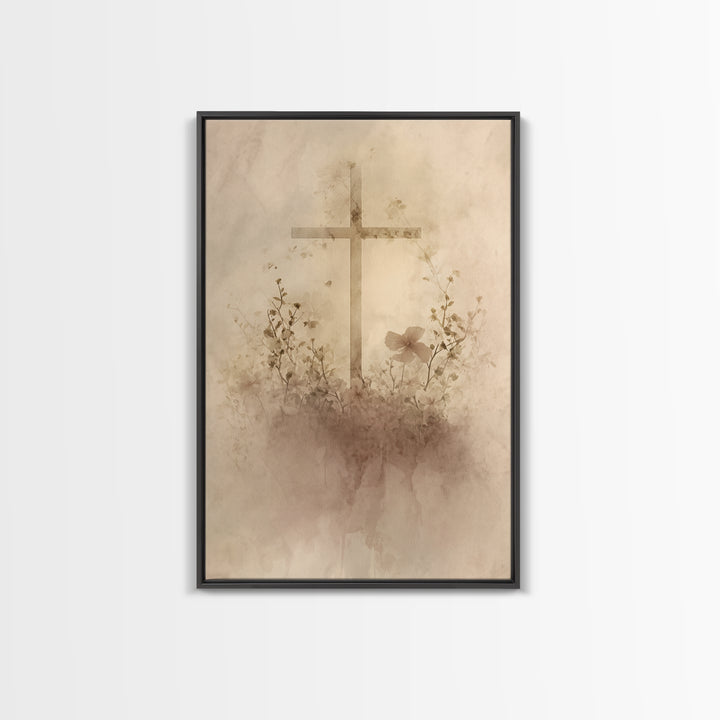 Quiet Cross Light - Framed Canvas Print - Minimalist Christian Art - Christian Wall Art - Subtle Christian Art - Christian Art Canvas - Chr
