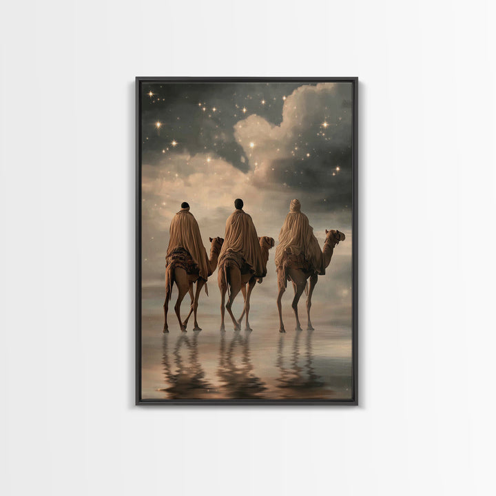 Starry Journey – Framed Canvas Print – Christian Wall Art – Christian Art Canvas – Christmas Art – Jesus Painting – Christian Christmas Art