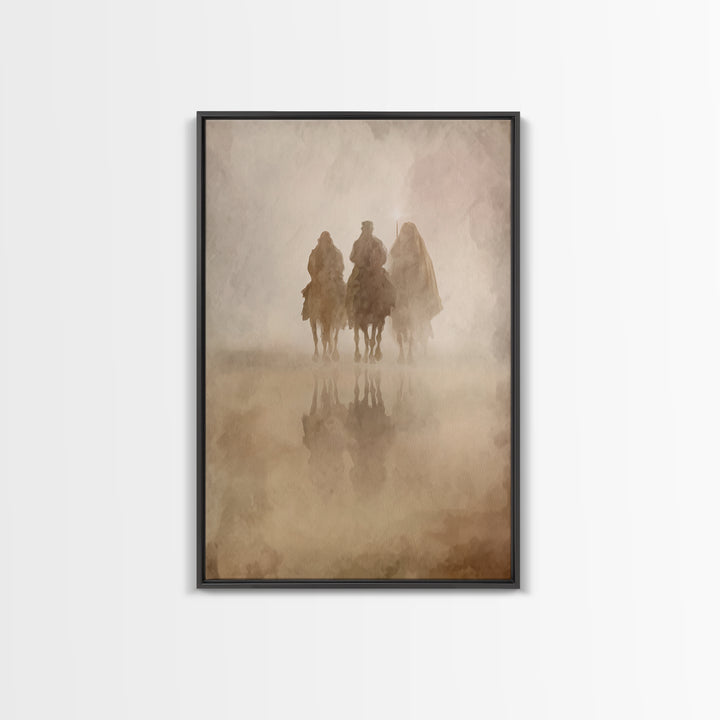Misty Caravan – Framed Canvas Print – Christian Wall Art – Christian Art Canvas – Christian Christmas Art – Christmas Art – Jesus Painting