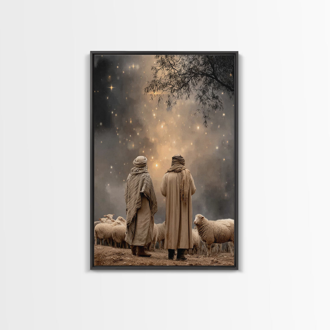 Starry Flock Night – Framed Canvas Print – Christian Christmas Art – Christian Wall Art – Christian Art Canvas – Christmas Art – Christian