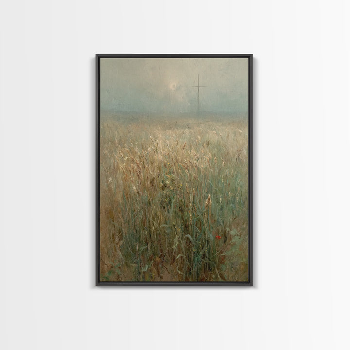 Wheatland Cross, Framed Canvas Print, Christian Art Canvas, Christian Wall Art, Vintage Christian Art, Christian Gift, Subtle Christian Art