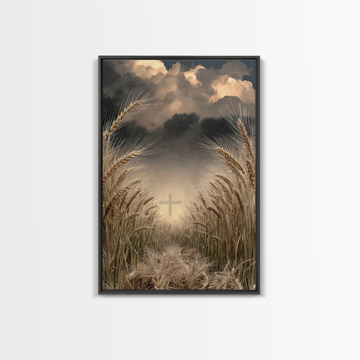 Stormlit Harvest | Framed Canvas Print | Christian Wall Art | Christian Art Canvas | Moody Christian Art | Christian Gift | Christian Paint