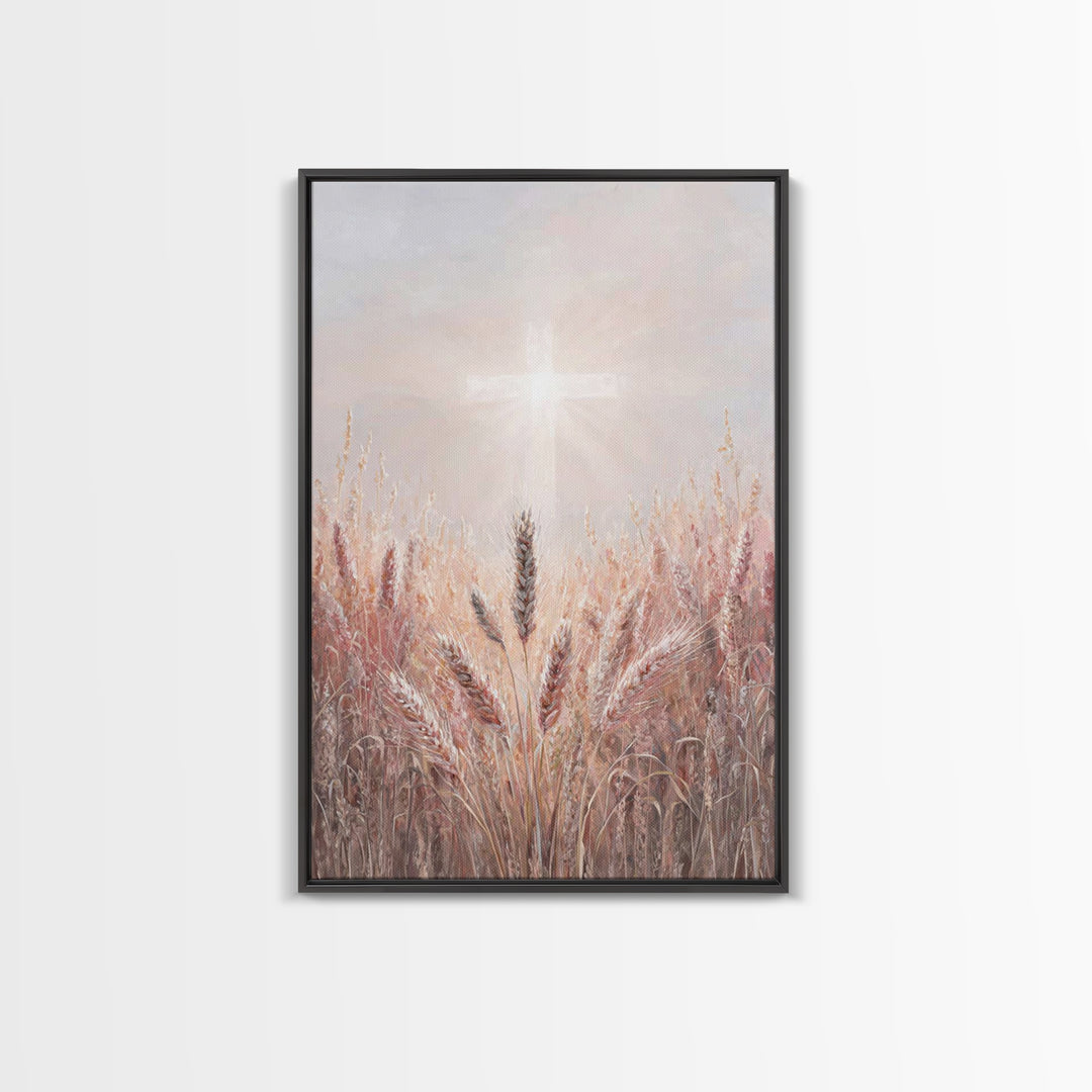 Rose Dawn Cross – Framed Canvas Print – Christian Art Canvas – Christian Wall Art – White Christmas Art – Christian Christmas Decor – Chris