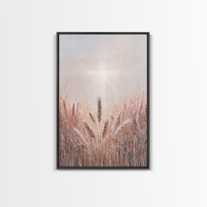 Rose Dawn Cross – Framed Canvas Print – Christian Art Canvas – Christian Wall Art – White Christmas Art – Christian Christmas Decor – Chris