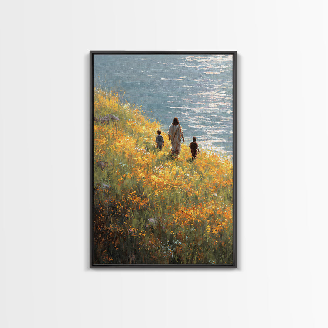 Riverside Shepherd, Framed Canvas Print, Christian Wall Art, Christian Art Canvas, Modern Christian Art, Christian Gift, Christian Decorati