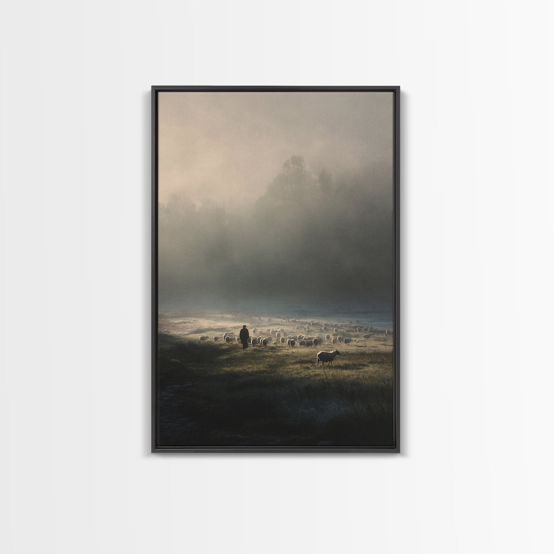 Shepherd’s Calm – Framed Canvas Print – Christian Art Canvas – Christian Wall Art – Jesus Painting – Pastoral Scenery – Christian Art Print
