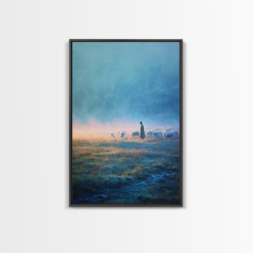 Morning Of Peace – Framed Canvas Print – Christian Wall Art – Christian Art Print – Blue Christian Art – Christian Painting – Unique Christ
