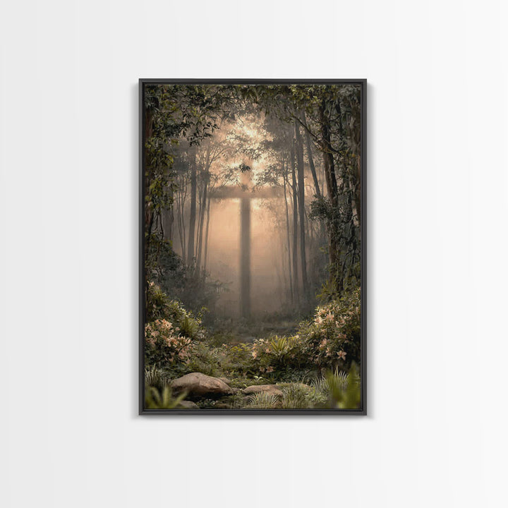 Forest Sanctuary – Framed Canvas Print – Christian Wall Art – Moody Christian Art – Christian Art Canvas – Christian Painting – Unique Chri