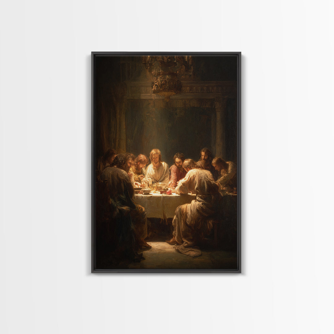 Last Supper Grace – Framed Canvas Print – Christian Wall Art – Christian Art Canvas – Large Jesus Painting – Moody Christian Art – Christia