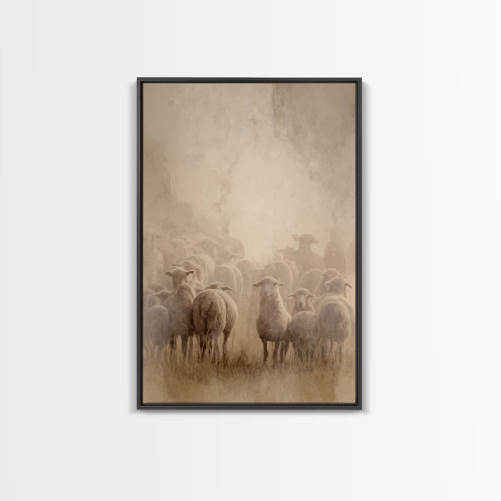 Shepherd’s Flock – Framed Canvas Print – Christian Art Canvas – Christian Wall Art – Christian Paintings – Christian Art Print – Subtle Chr