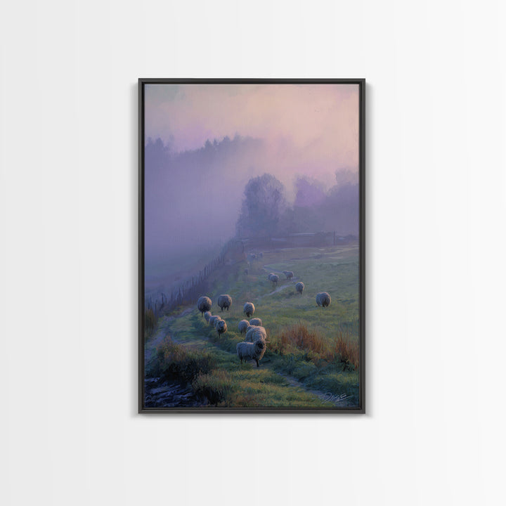 Pasture Peace – Framed Canvas Print – Christian Art Print – Christian Wall Art – Pastoral Scenery – Blue Christian Art – Christian Art Canv