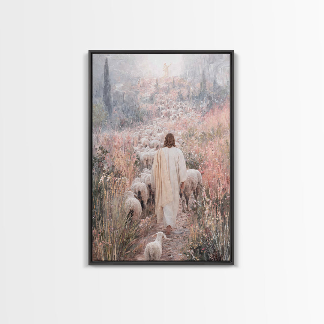 Path Of Mercy – Framed Canvas Print – Christian Wall Art – Jesus Painting – Christian Art Canvas – Pastoral Scenery – Christian Christmas A