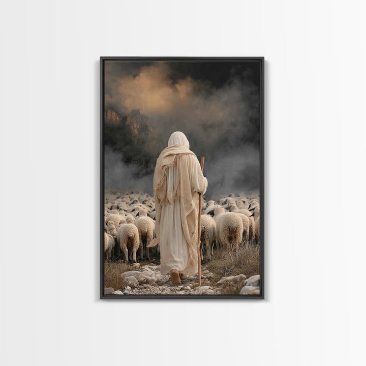 Shepherd’s Vigil – Framed Canvas Print – Christian Art Canvas – Jesus Painting – Large Christian Art – Christian Christmas – Pastoral Scene